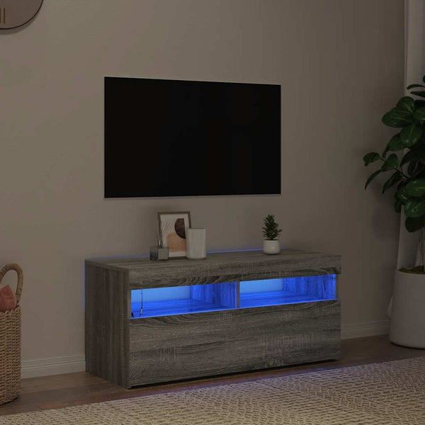 TV-Schrank mit LED Grau Sonoma 90 cm