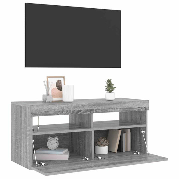 TV-Schrank mit LED Grau Sonoma 90 cm