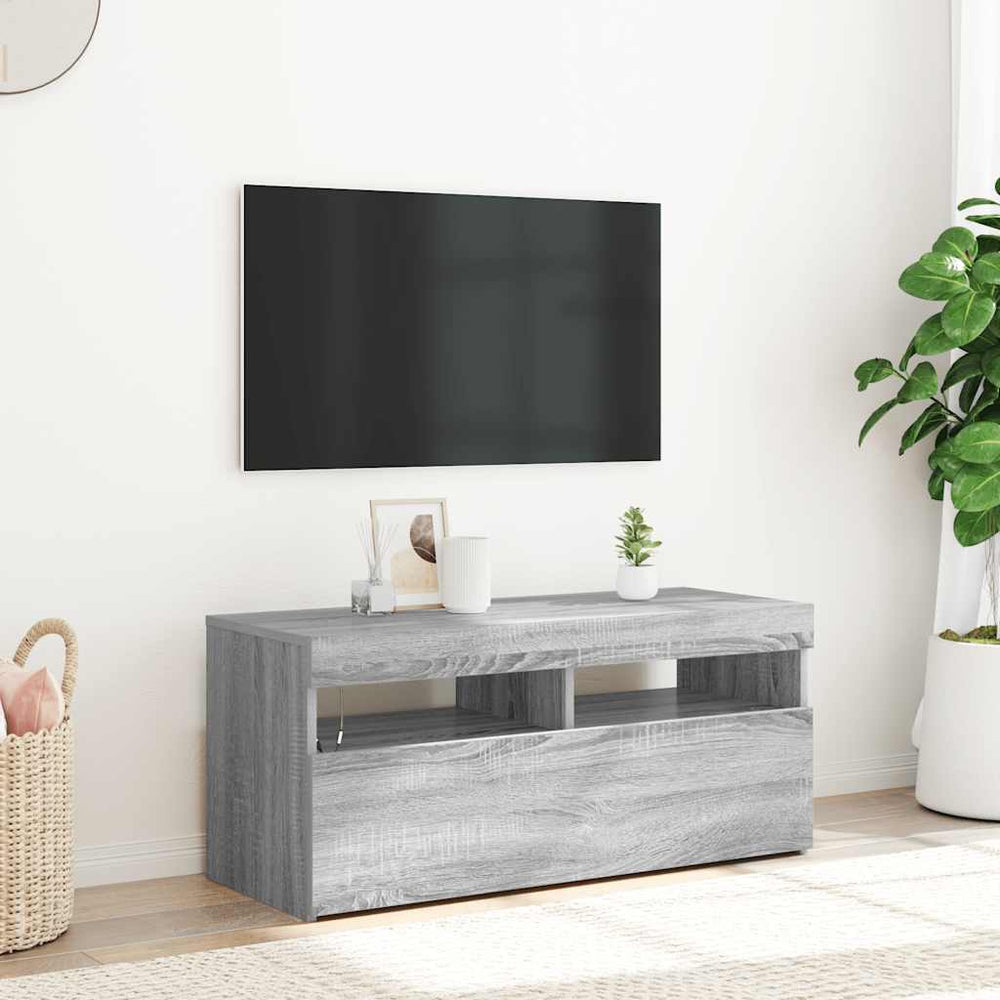 Meuble TV vidaXL avec lumières LED gris Sonoma 90x35x40 cm