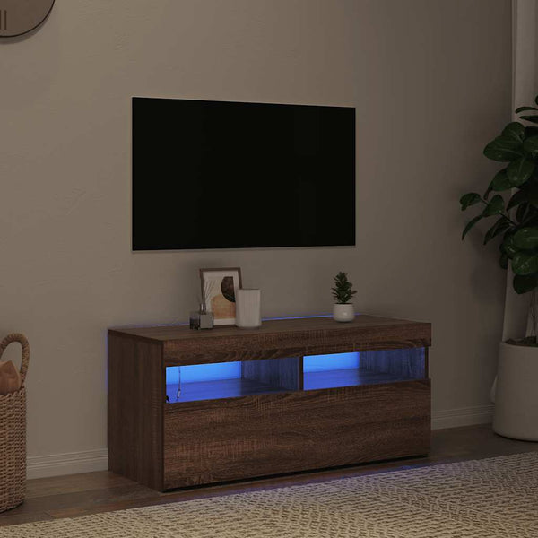 TV-Schrank mit LED Braun Eichen-Optik 90 cm