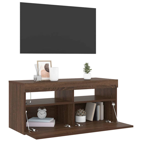 TV-Schrank mit LED Braun Eichen-Optik 90 cm