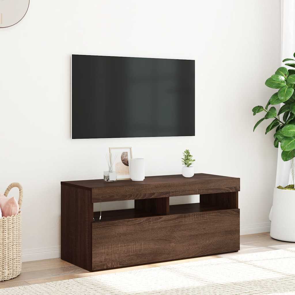 TV-Schrank mit LED Braun Eichen-Optik 90 cm