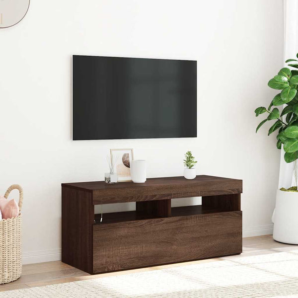 TV-Schrank mit LED Braun Eichen-Optik 90 cm