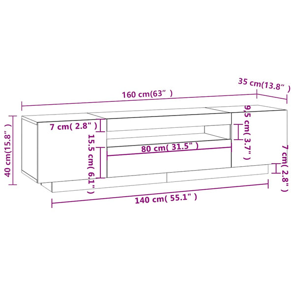 TV-Schrank mit LED Räuchereiche 160 cm