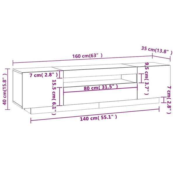 TV-Schrank mit LED Grau Sonoma 160 cm
