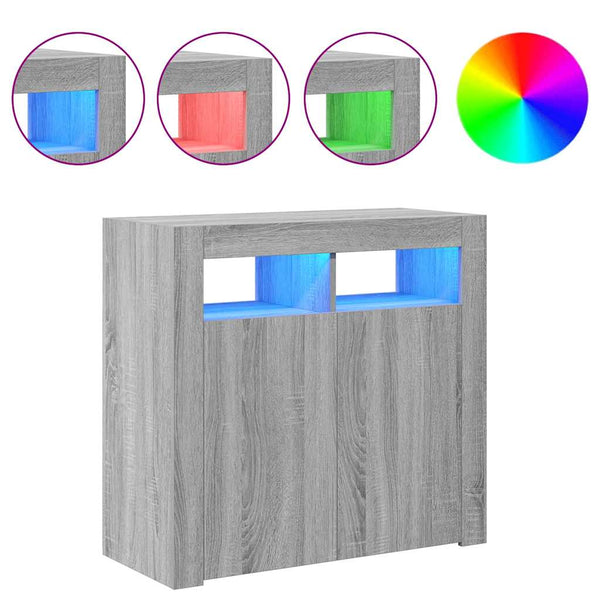 vidaXL Bahut avec lumières LED gris sonoma 80x35x75 cm