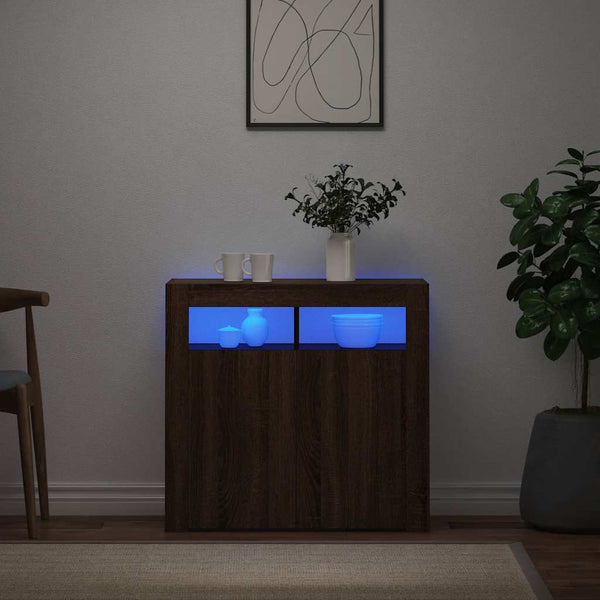 vidaXL Buffet avec éclairage LED aspect chêne marron 80x35x75 cm