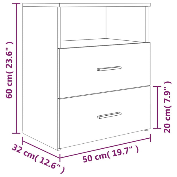Nachttische 2er Set Grau Sonoma 50x32x60 cm