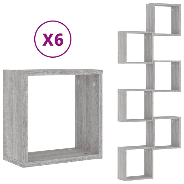 Würfelregale 6er Set Grau Sonoma 30x15x30cm