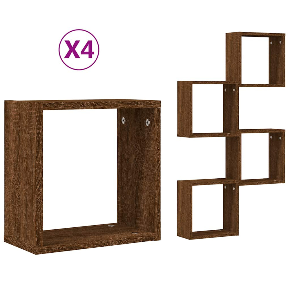 Braune Würfelregale, 4er Set, 30x30 cm