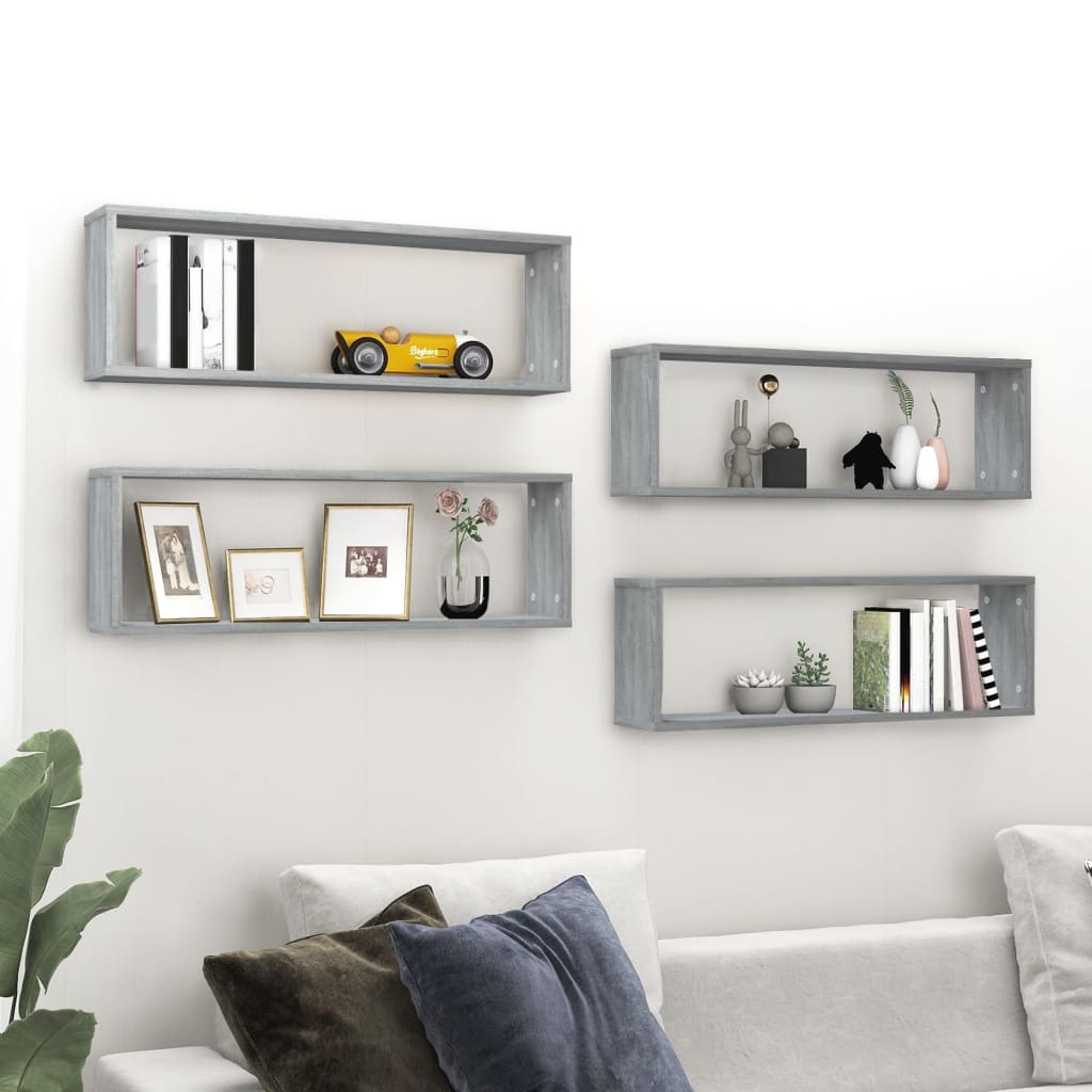 Wandregale Grau Sonoma 80x15x26,5 cm, 4er-Set