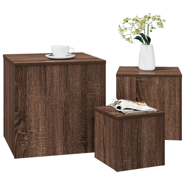 3er Set Beistelltische Braun Eichenoptik