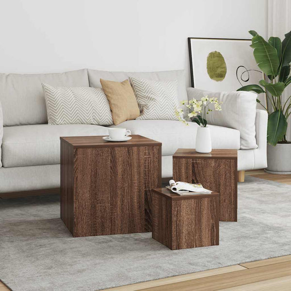 3er Set Beistelltische Braun Eichenoptik