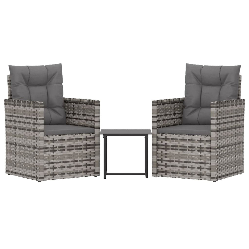 vidaXL Salon de jardin 3 pièces avec coussins résine tressée gris