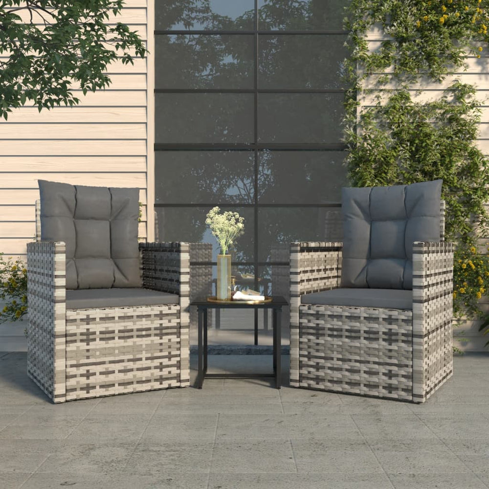 vidaXL Salon de jardin 3 pièces avec coussins résine tressée gris