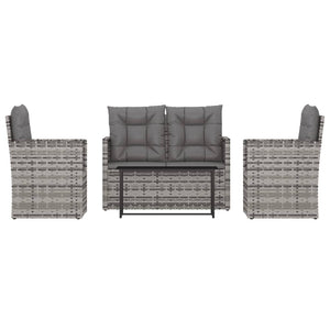 4-tlg. Garten-Lounge-Set mit Kissen Poly Rattan Grau