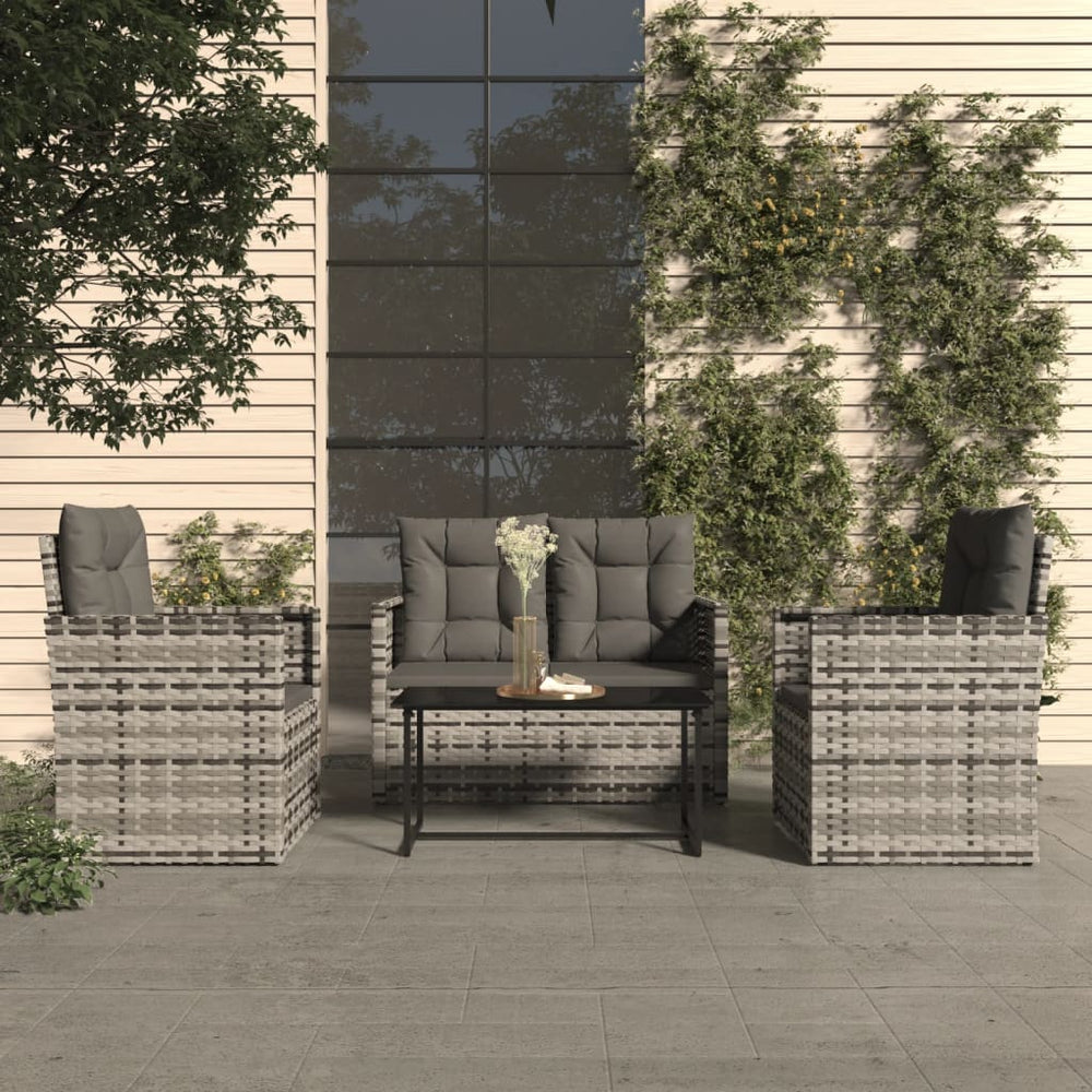 vidaXL Salon de jardin 4 pcs avec coussins résine tressée gris