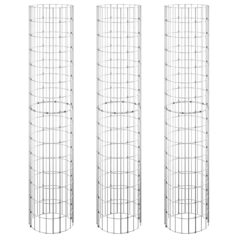 Gabionen-Hochbeete 3 Stk. Rund Verzinkter Stahl Ø30x150 cm