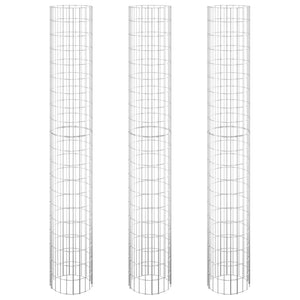 Gabionen-Hochbeete 3 Stk. Rund Verzinkter Stahl Ø30x200 cm