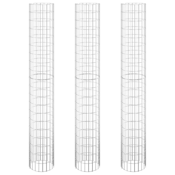 Gabionen-Hochbeete 3 Stk. Rund Verzinkter Stahl Ø30x200 cm