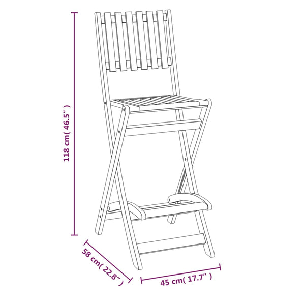 vidaXL Tabourets de bar de jardin pliants 2 pcs Bois d'acacia massif
