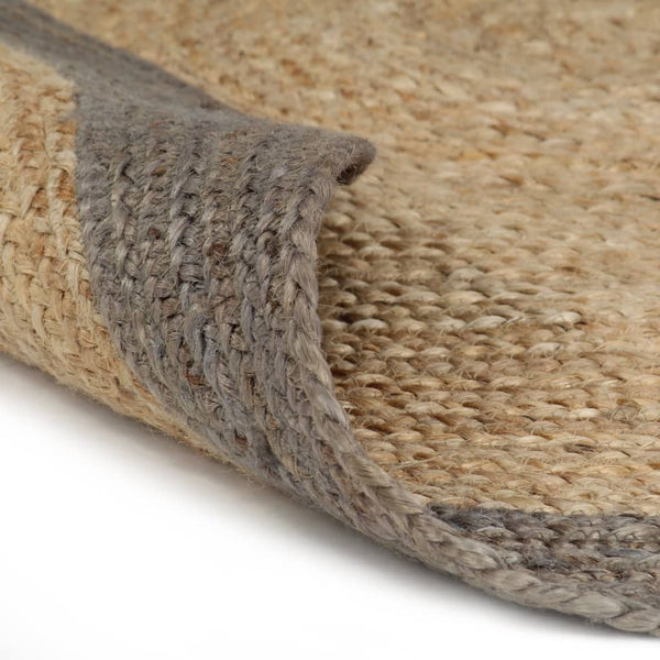 Handgefertigter Jute Teppich mit grauem Rand - 180 cm