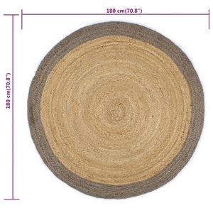 Handgefertigter Jute Teppich mit grauem Rand - 180 cm