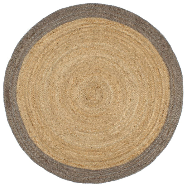 Handgefertigter Jute Teppich mit Grauem Rand - 210 cm
