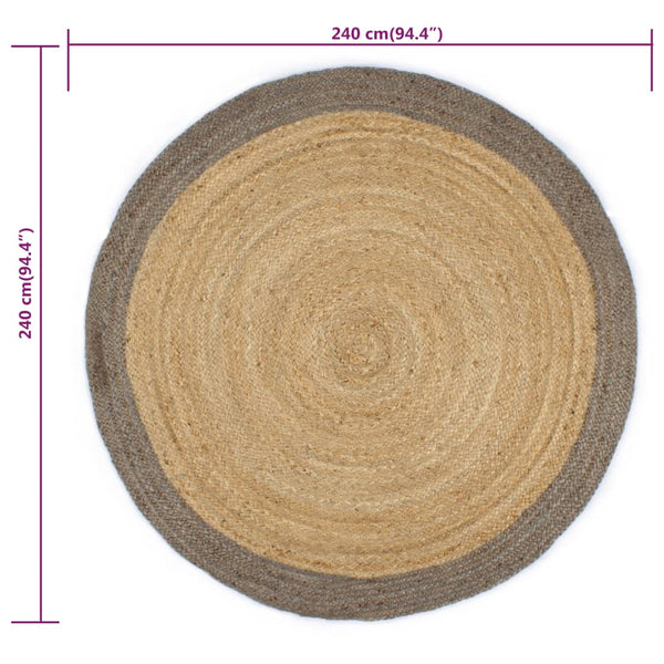 Handgefertigter Jute Teppich mit Grauem Rand 240cm