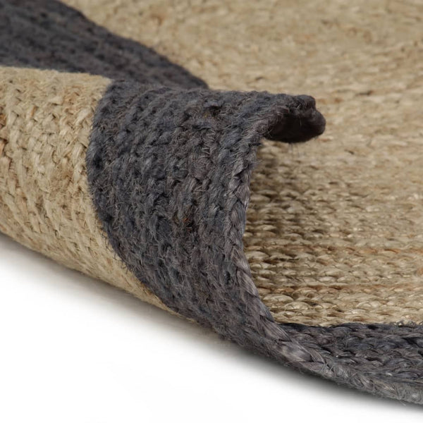 Handgefertigter Jute Teppich mit Dunkelgrauem Rand 240cm