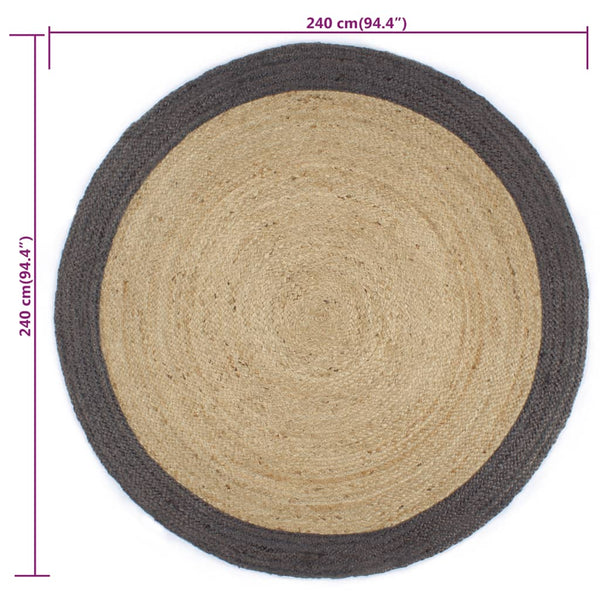 Handgefertigter Jute Teppich mit Dunkelgrauem Rand 240cm