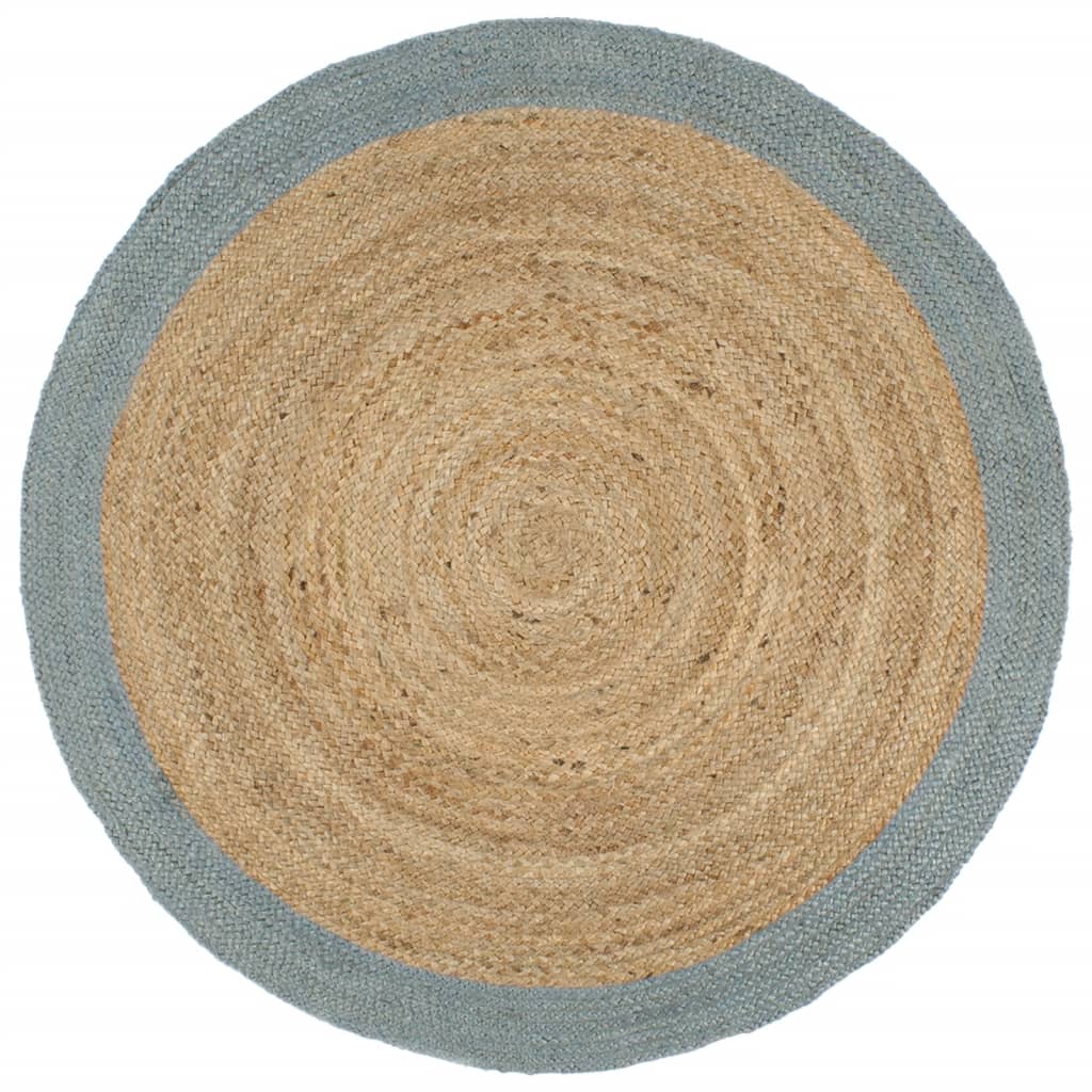 Handgefertigter Jute Teppich mit Olivgrünem Rand 180 cm