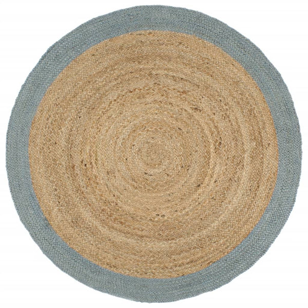 Handgefertigter Jute Teppich mit Olivgrünem Rand 180 cm