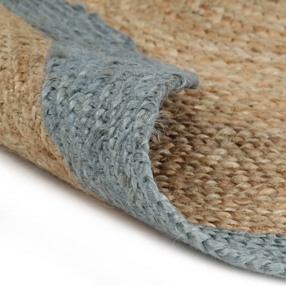 Handgefertigter Jute Teppich mit Olivgrünem Rand 180 cm
