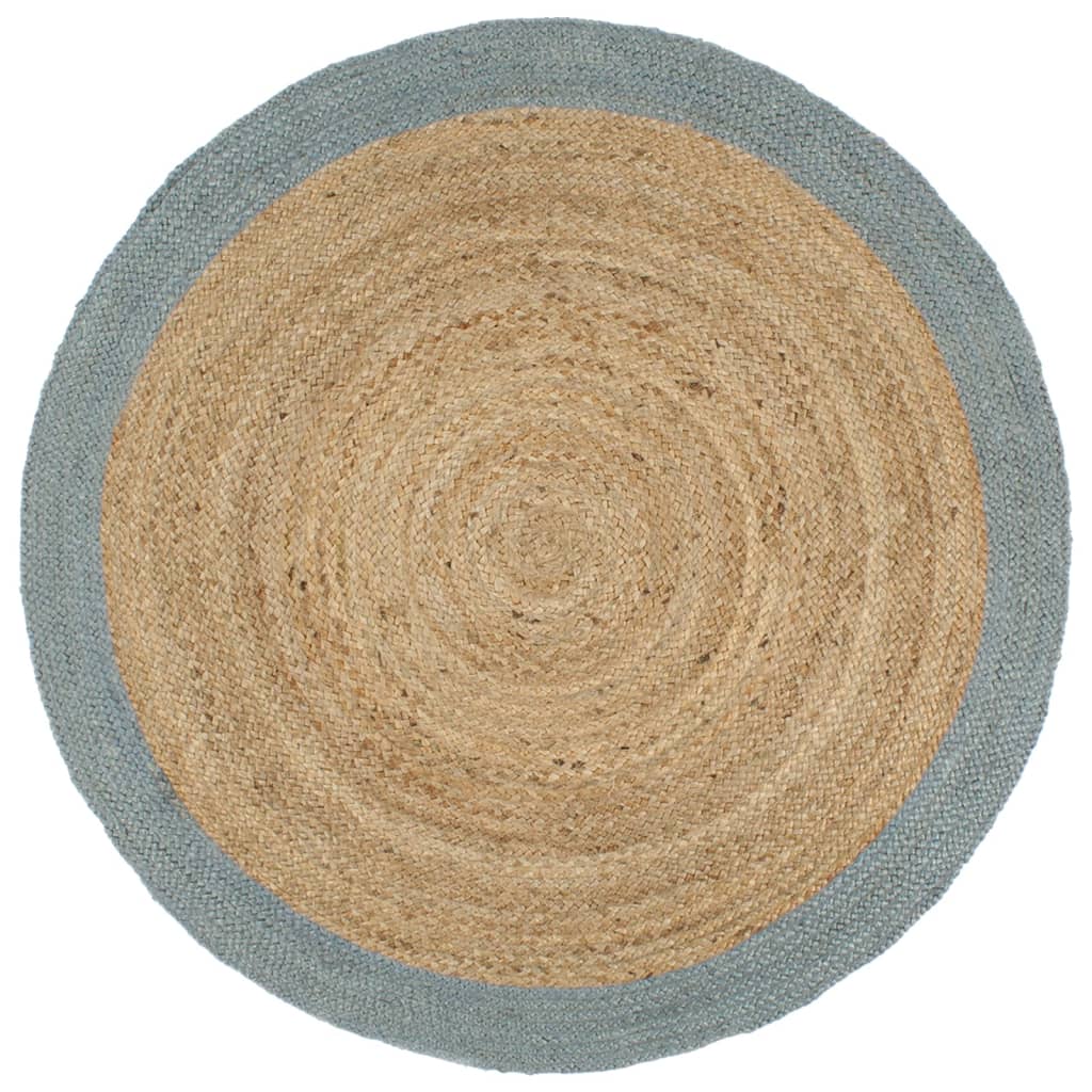 Handgefertigter Jute Teppich mit Olivgrünem Rand 210 cm