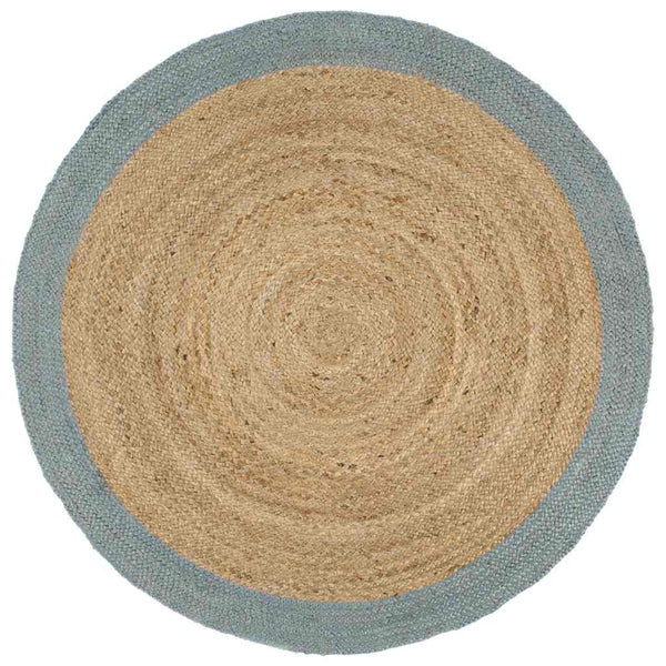 Handgefertigter Jute Teppich mit Olivgrünem Rand 240cm