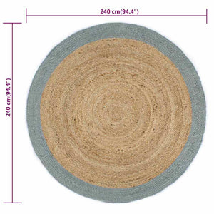 Handgefertigter Jute Teppich mit Olivgrünem Rand 240cm