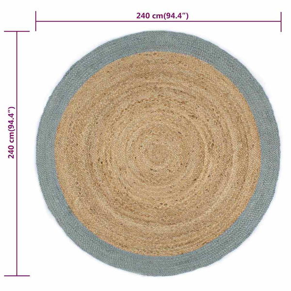 Handgefertigter Jute Teppich mit Olivgrünem Rand 240cm