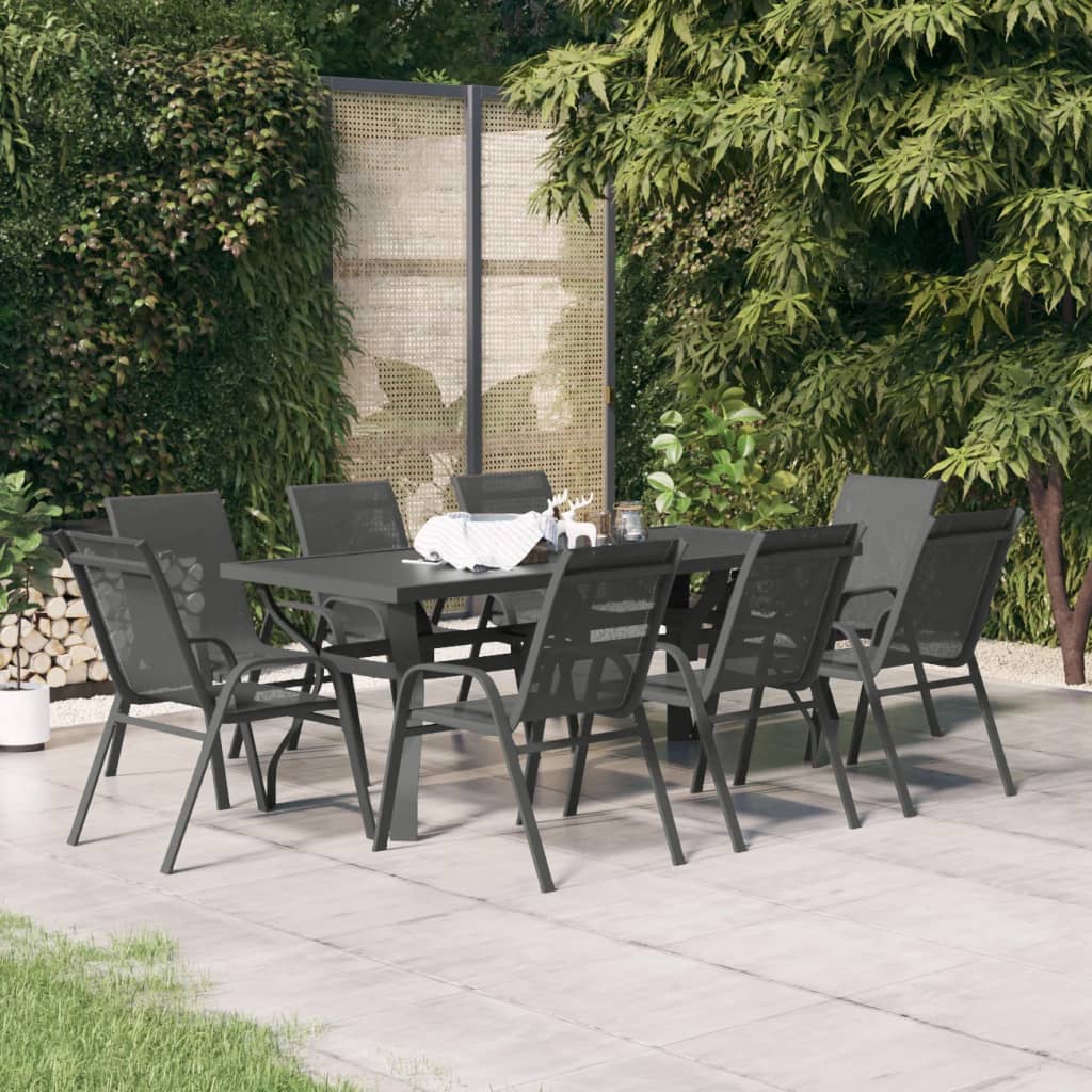 9-tlg. Garten-Essgruppe Grau und Schwarz