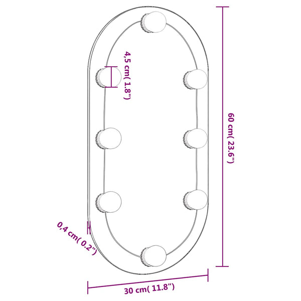 Spiegel mit LED-Leuchten 60x30 cm Glas Oval