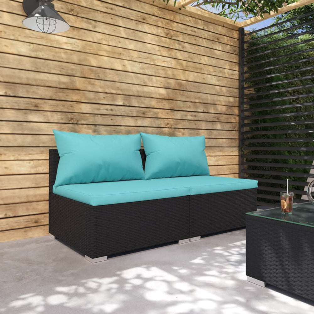 vidaXL Ensemble de salon de jardin 2 pcs avec coussins Résine tressée Noir