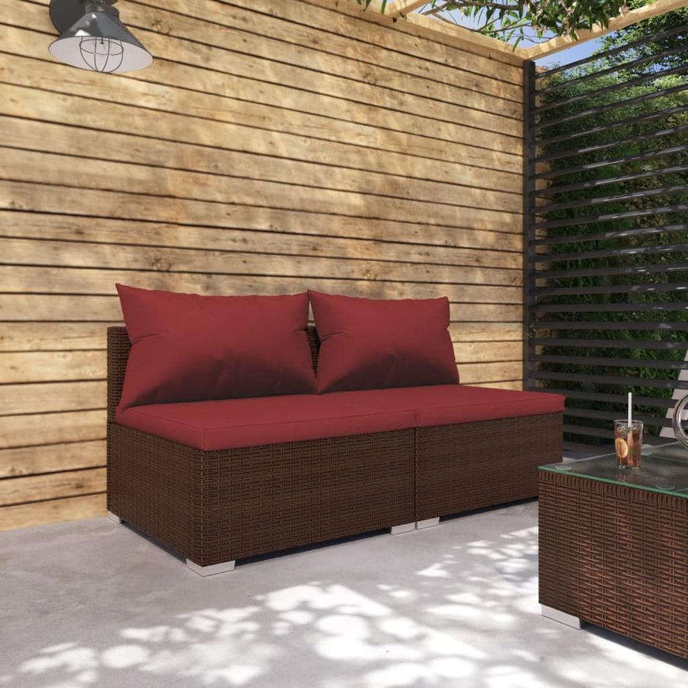 vidaXL Salon de jardin 2 pcs avec coussins résine tressée marron