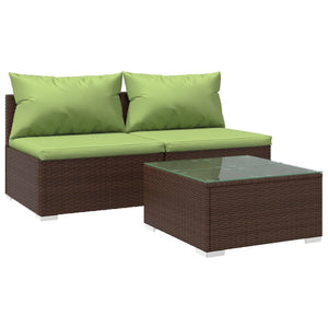3-tlg. Garten-Lounge-Set mit Kissen Poly Rattan Braun