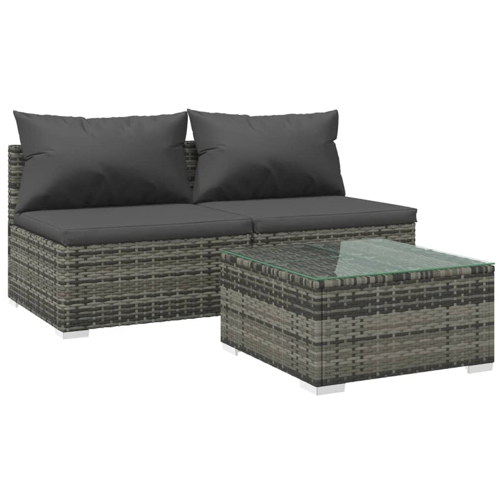 vidaXL Salon de jardin 3 pièces avec coussins résine tressée gris