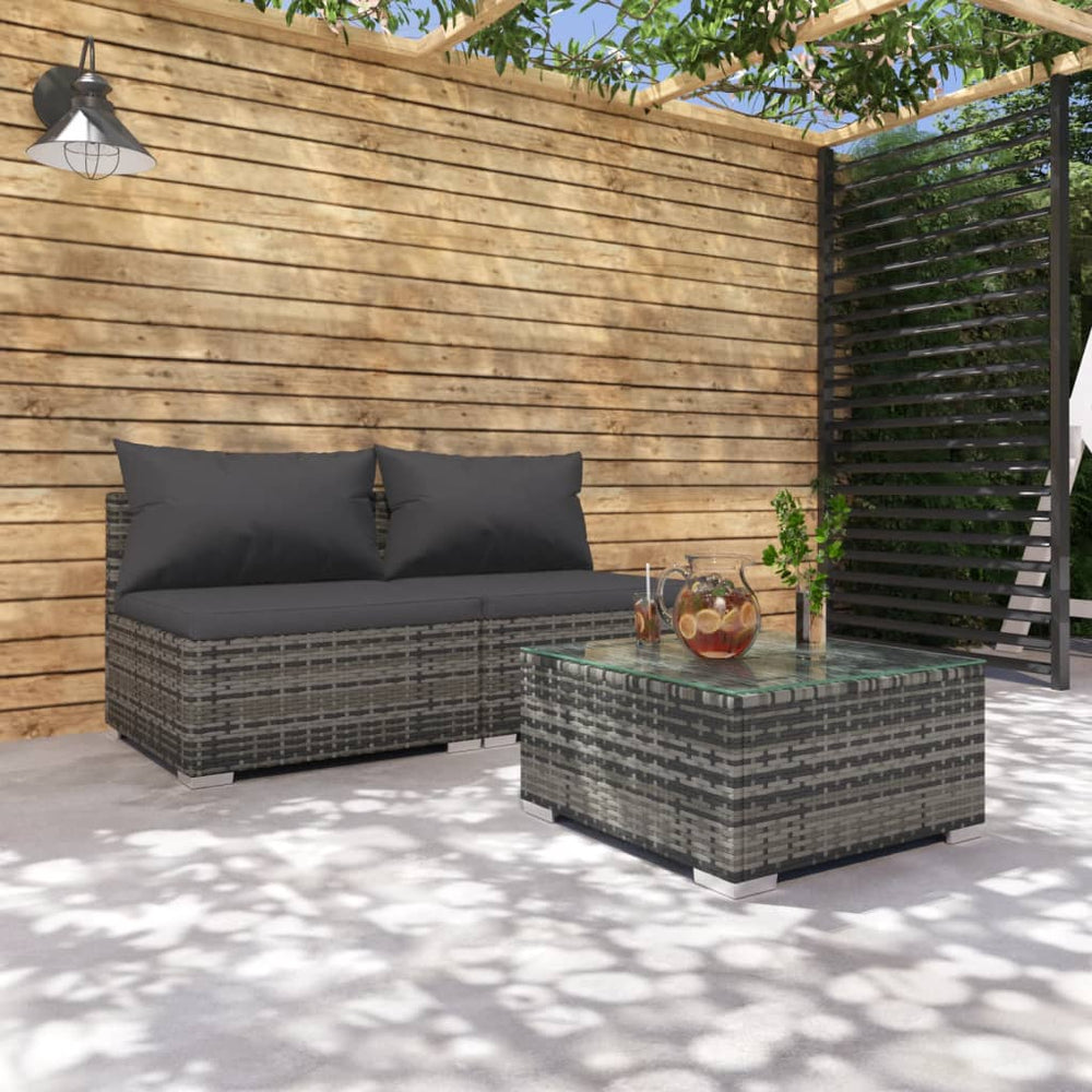 vidaXL Salon de jardin 3 pièces avec coussins résine tressée gris