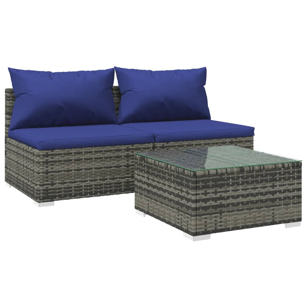 vidaXL Salon de jardin 3 pièces avec coussins résine tressée gris