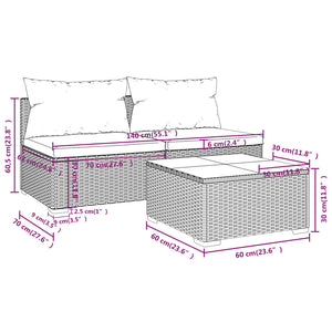 3-tlg. Garten-Lounge-Set mit Kissen Poly Rattan Grau