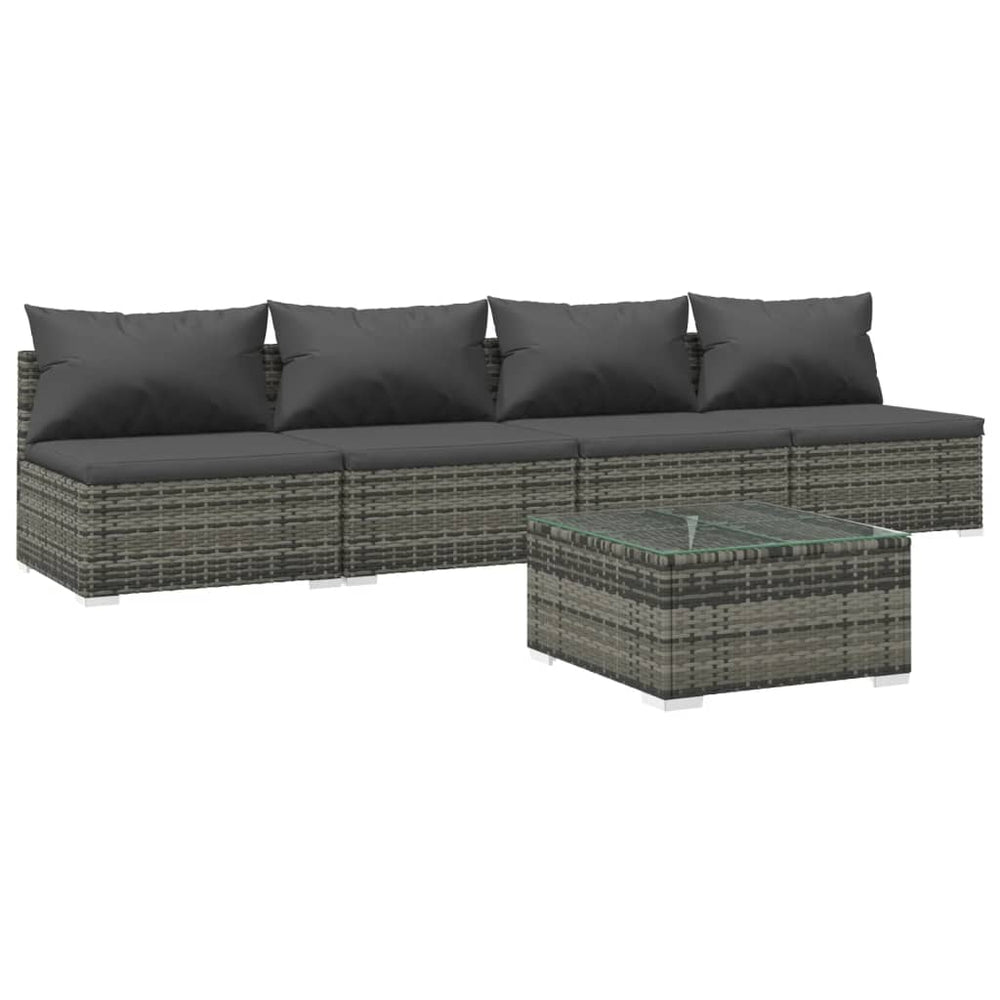 vidaXL Salon de jardin 5 pcs avec coussins résine tressée Gris