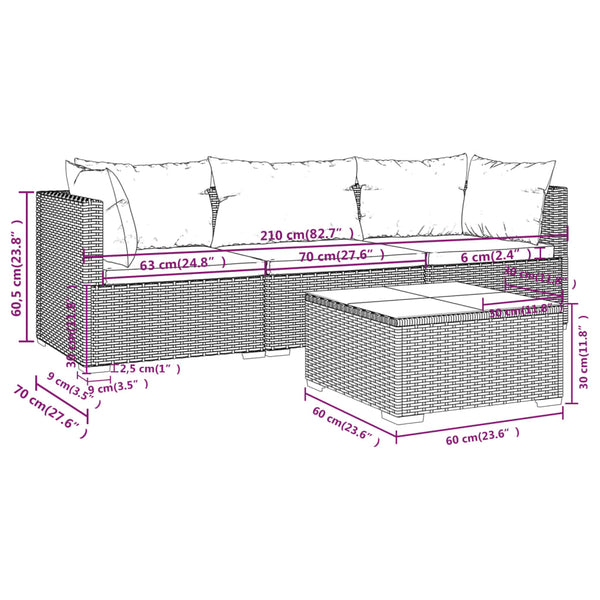 4-tlg. Garten-Lounge-Set mit Auflagen Poly Rattan Braun
