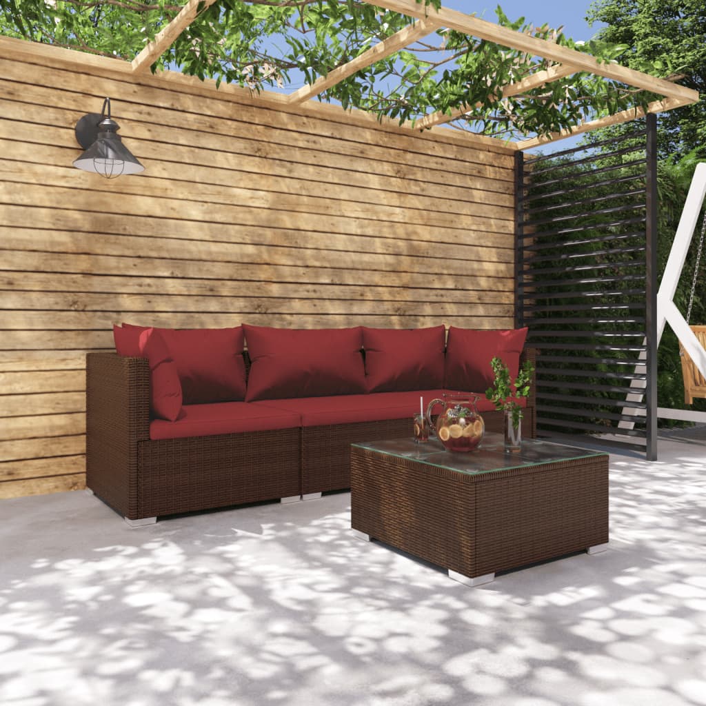 4-tlg. Garten-Lounge-Set mit Auflagen Poly Rattan Braun